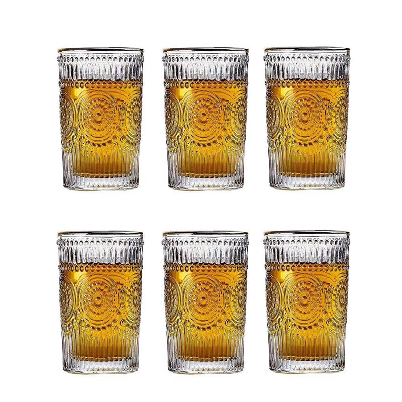 Cchefer Drinking Glasses - Set of 6 - 400ml - Retro Vintage