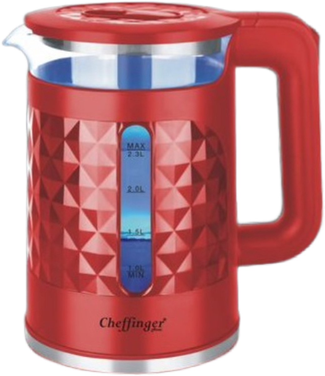 Cheffinger Elektrischer Wasserkocher - 2,3 l - Rot - 1500 W