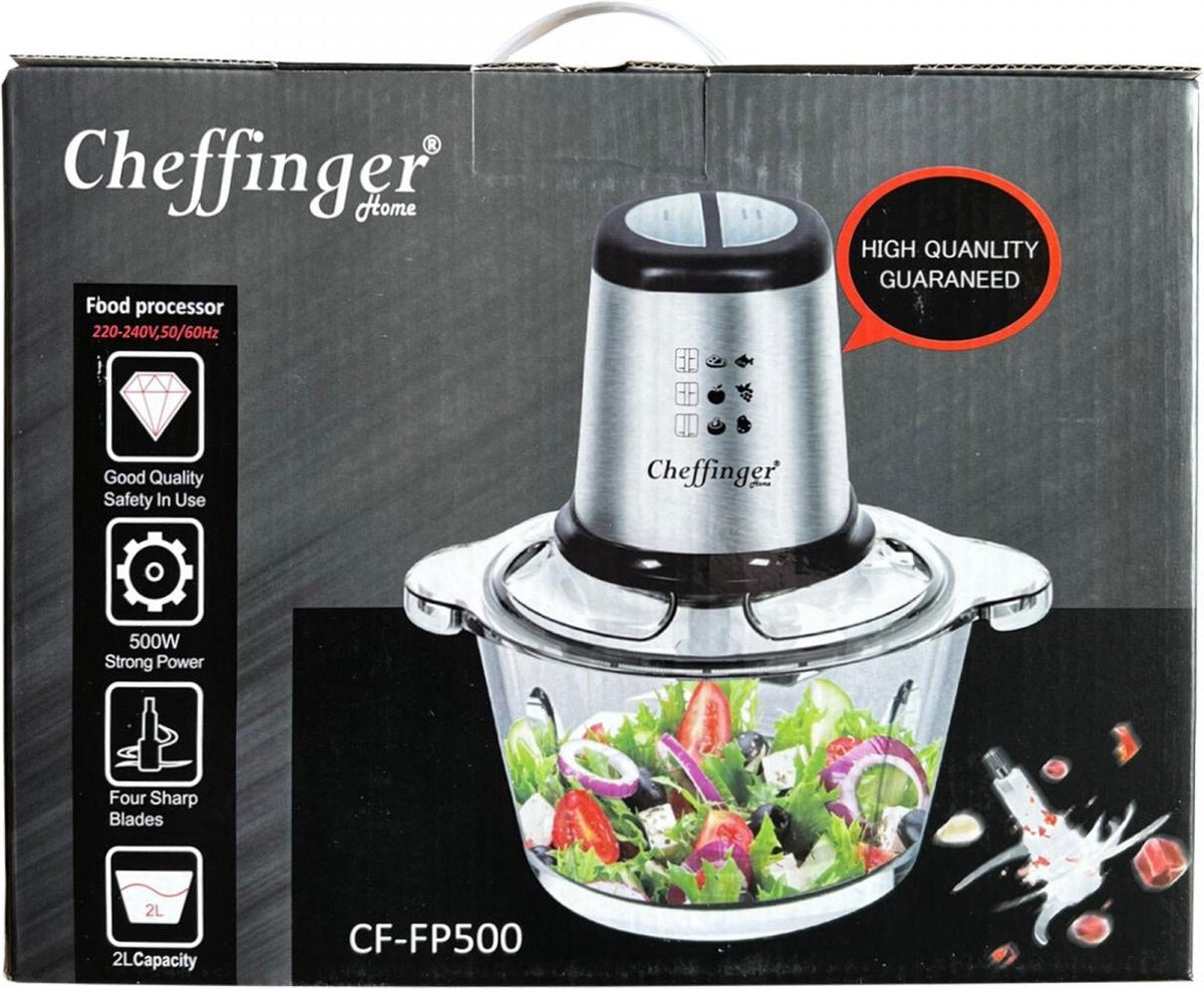Cheffinger Hakmolen Elektrisch - Glazen 2L Kom XL - 500W Extra Sterk - TEKZEN