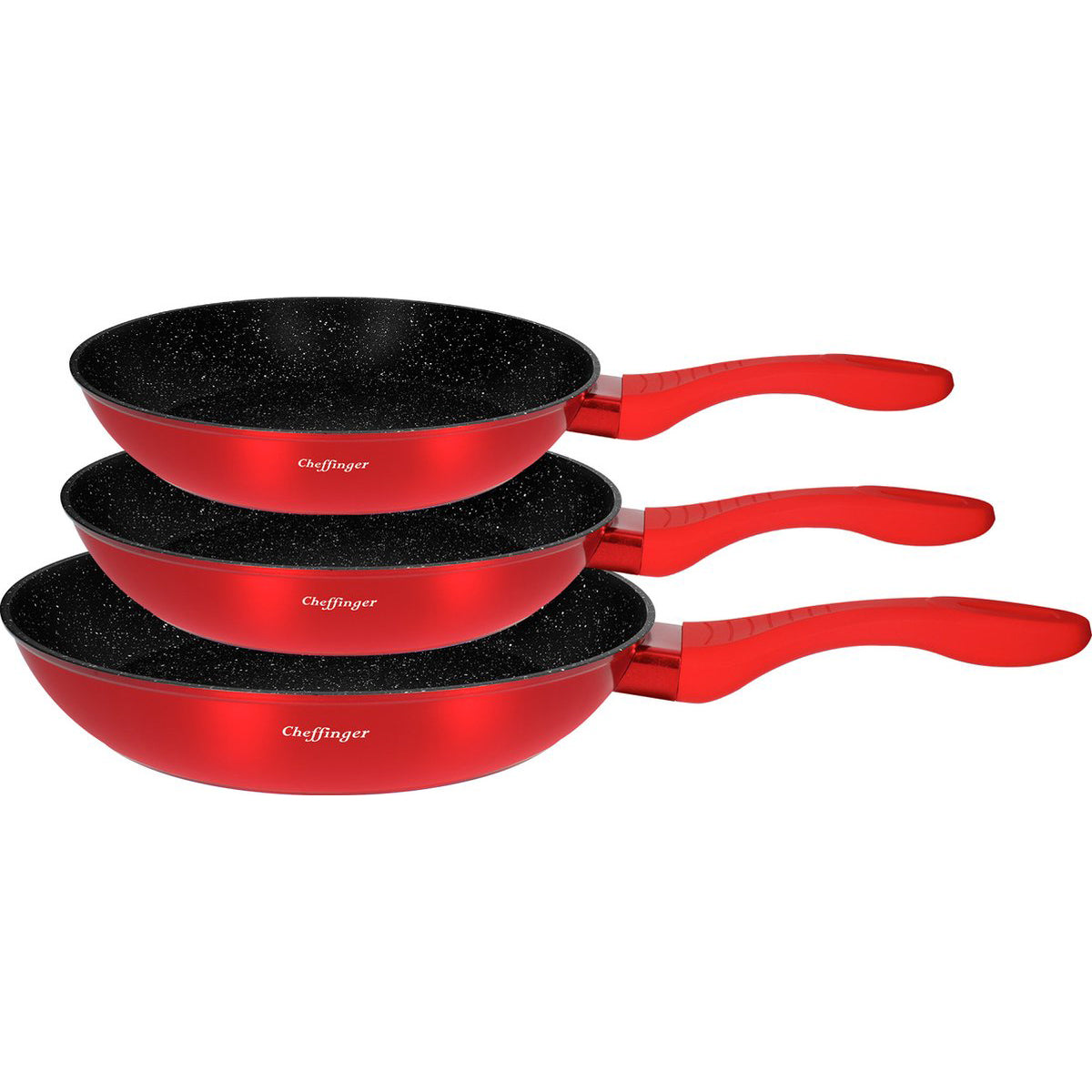 Cheffinger Koekenpannenset - 3-delig - Rood - Koekenpan 20, 24,28cm - Inductie - TEKZEN