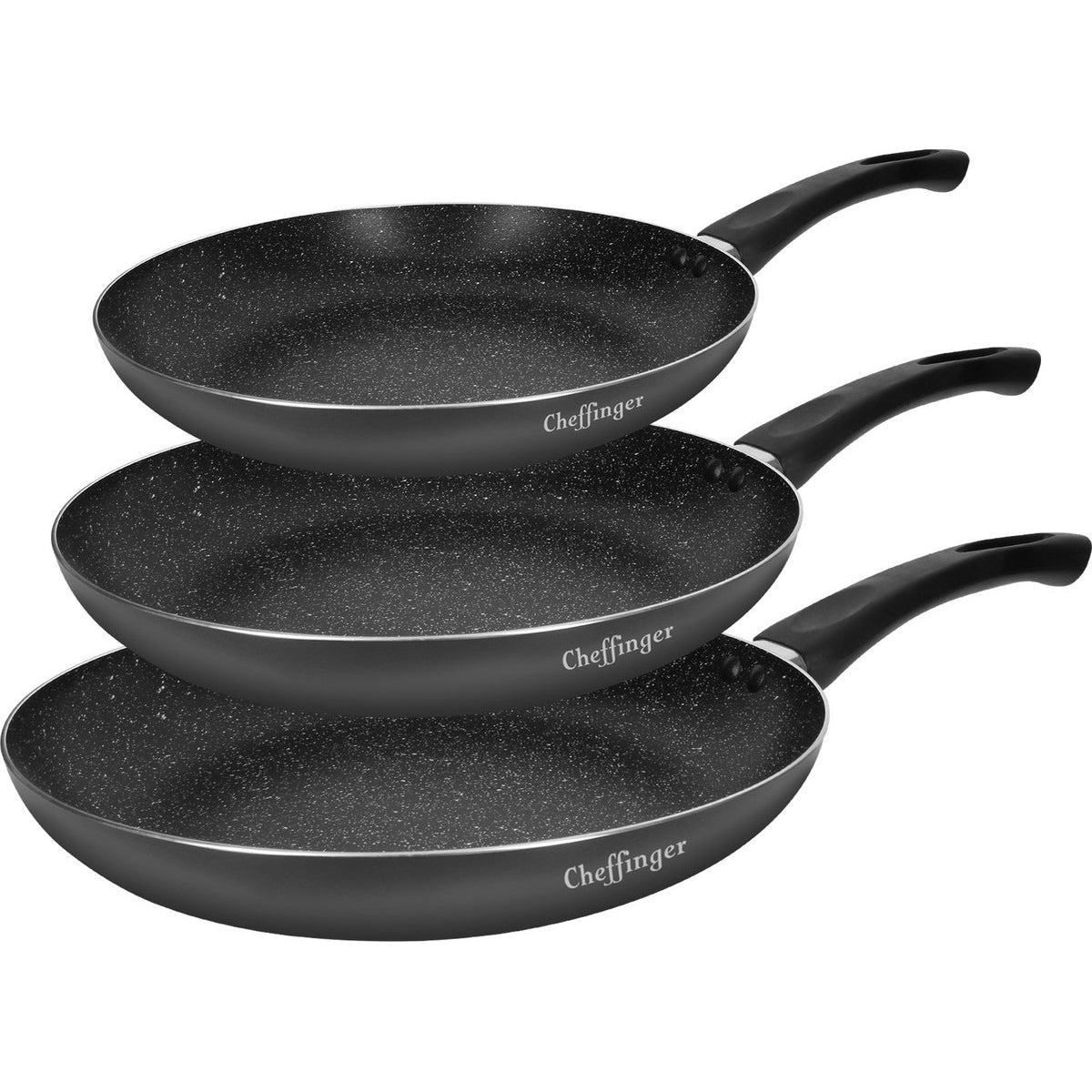 Cheffinger Koekenpannenset - 3-delig - Zwart - Koekenpan 20, 24,28cm - Inductie - TEKZEN