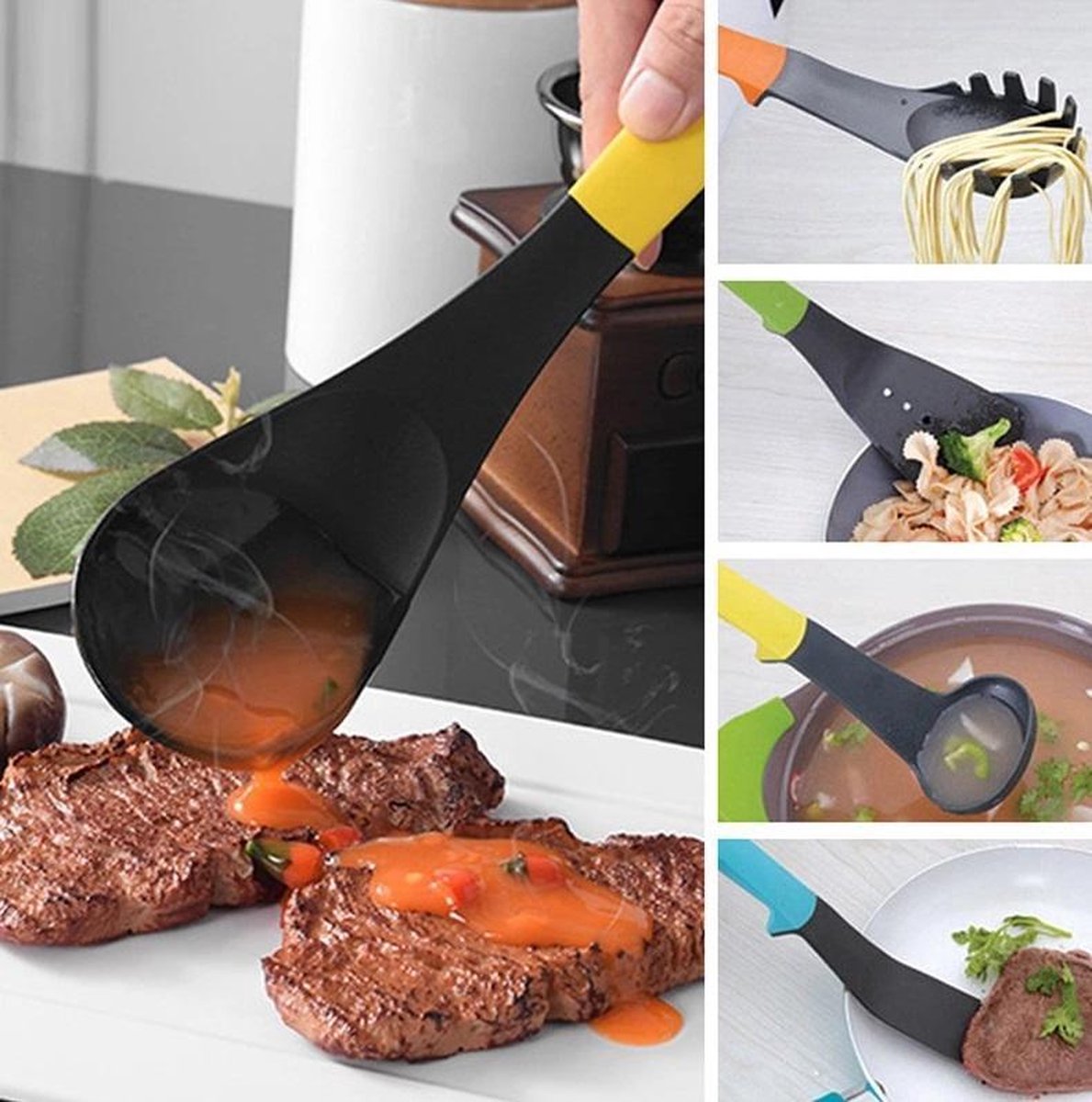 Cheffinger Keukengerei Set - 7-delig - Multi Kleur - 360° Draaibare Standaard - Kookgerei Set - TEKZEN