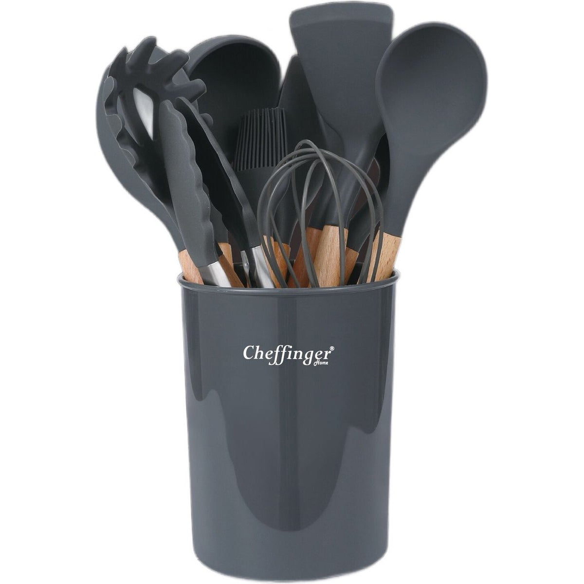 Cheffinger Kookgerei Set met Houder - 12-delig - Grijs - Keukengerei Set - TEKZEN