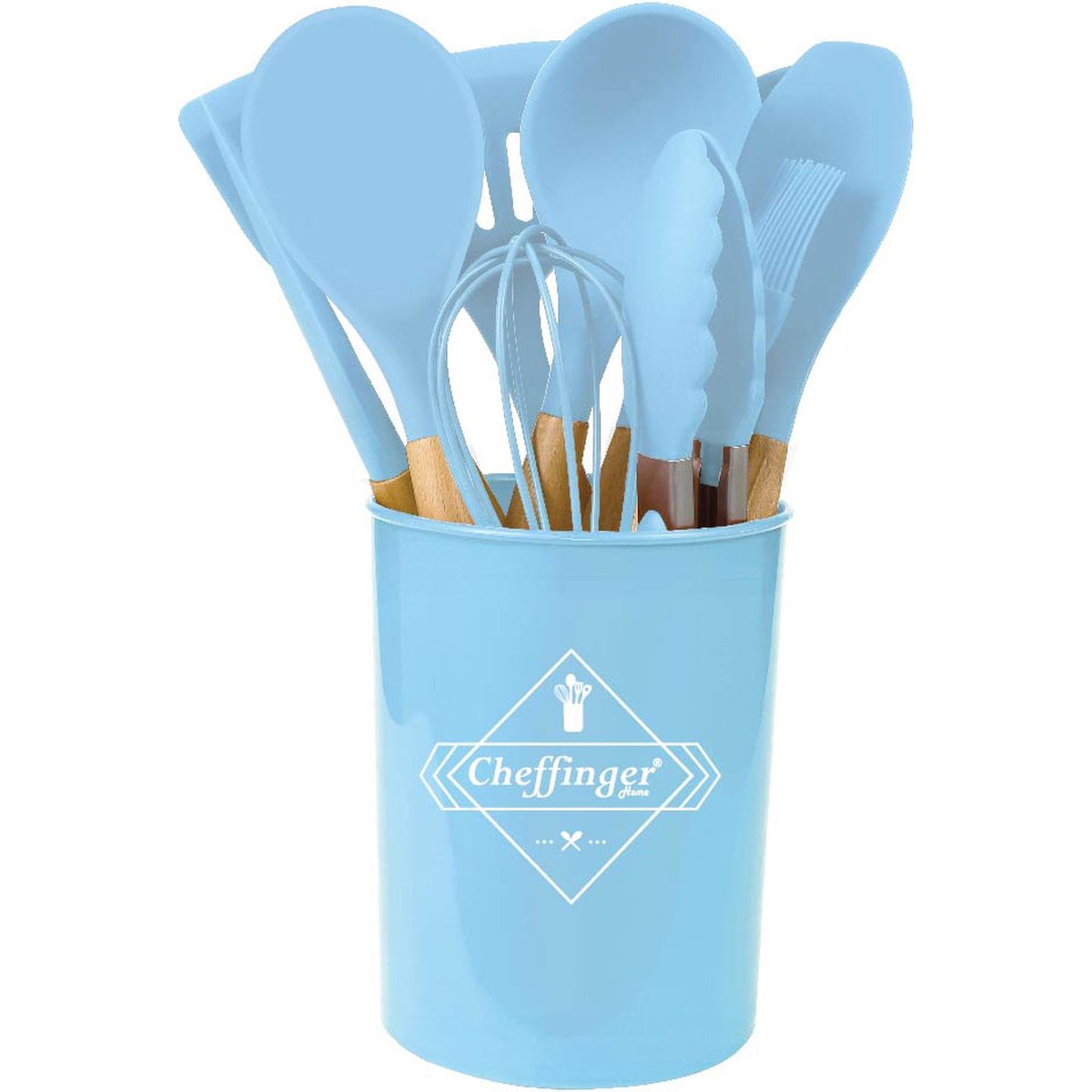 Cheffinger Cookware Set with Holder - 12 Piece - Light Blue - Kitchenware Set