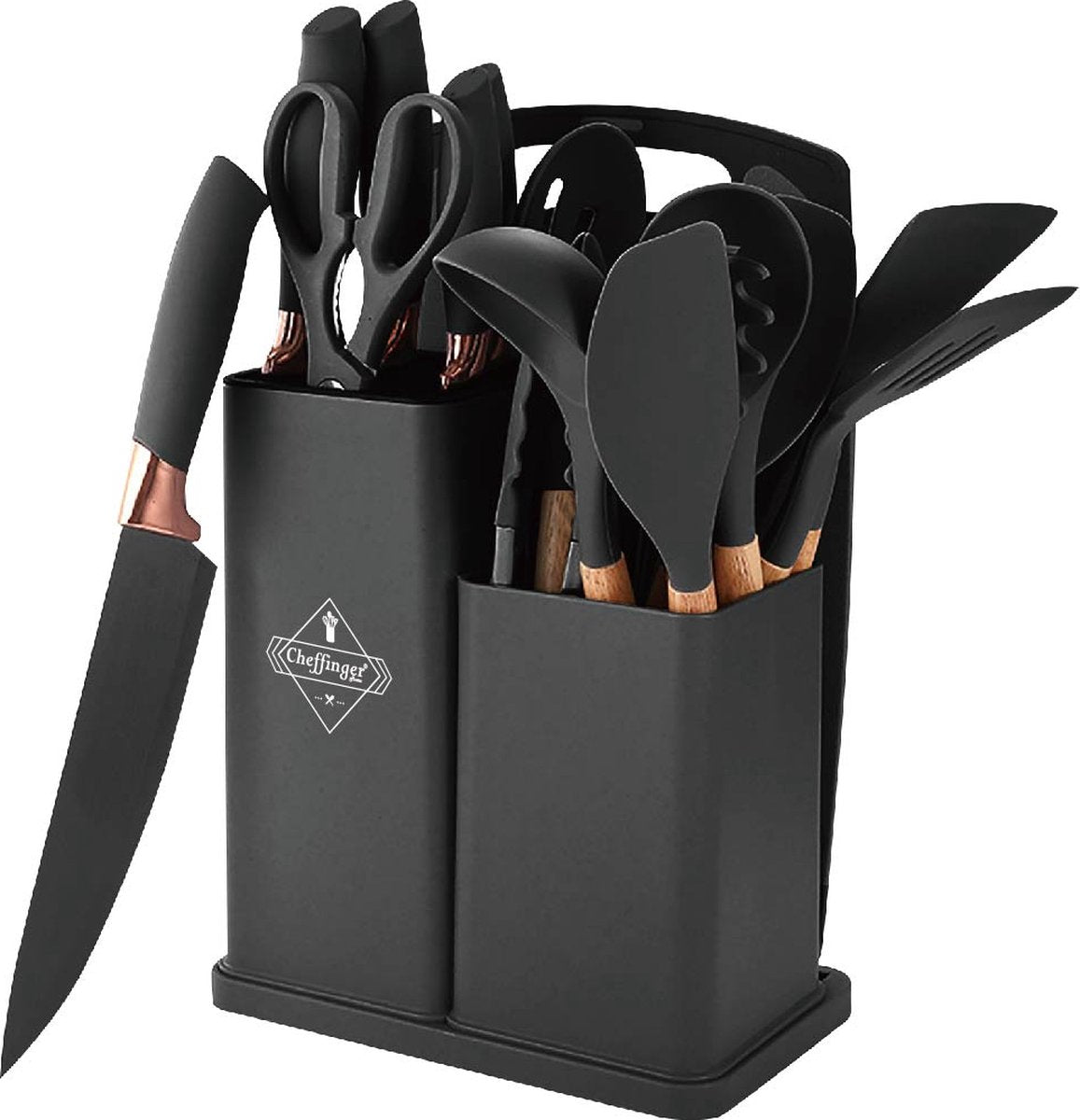 Cheffinger Messenset & Keukengerei Set met Houder messenset