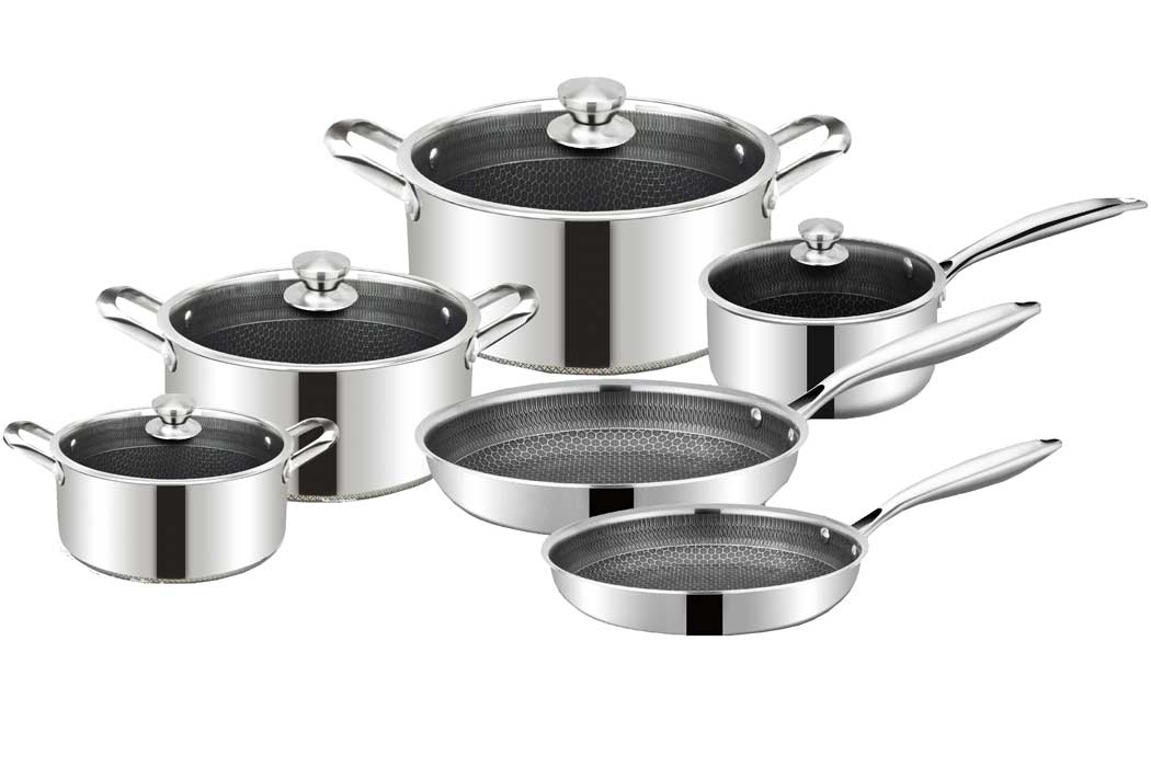 Cheffinger Premium Pannenset - 10-delig - RVS - Honingraat - Hexagon - Honeycomb - TEKZEN