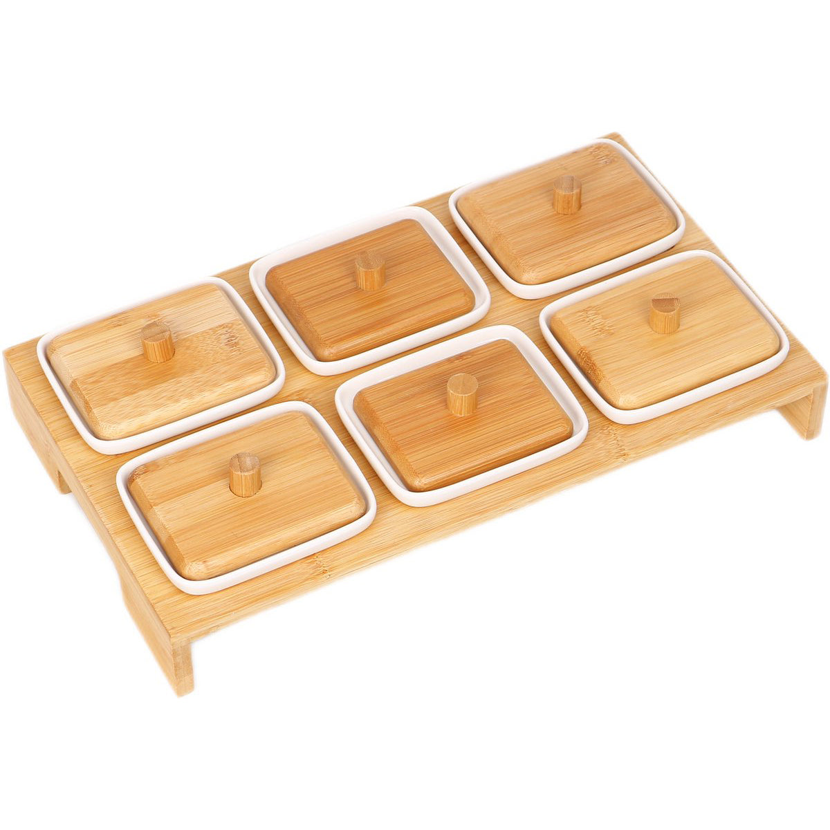 Clever Snack Bowl with 6 Trays - Bamboo - Drink Pan - Tapas Bowl - Serving Bowl
