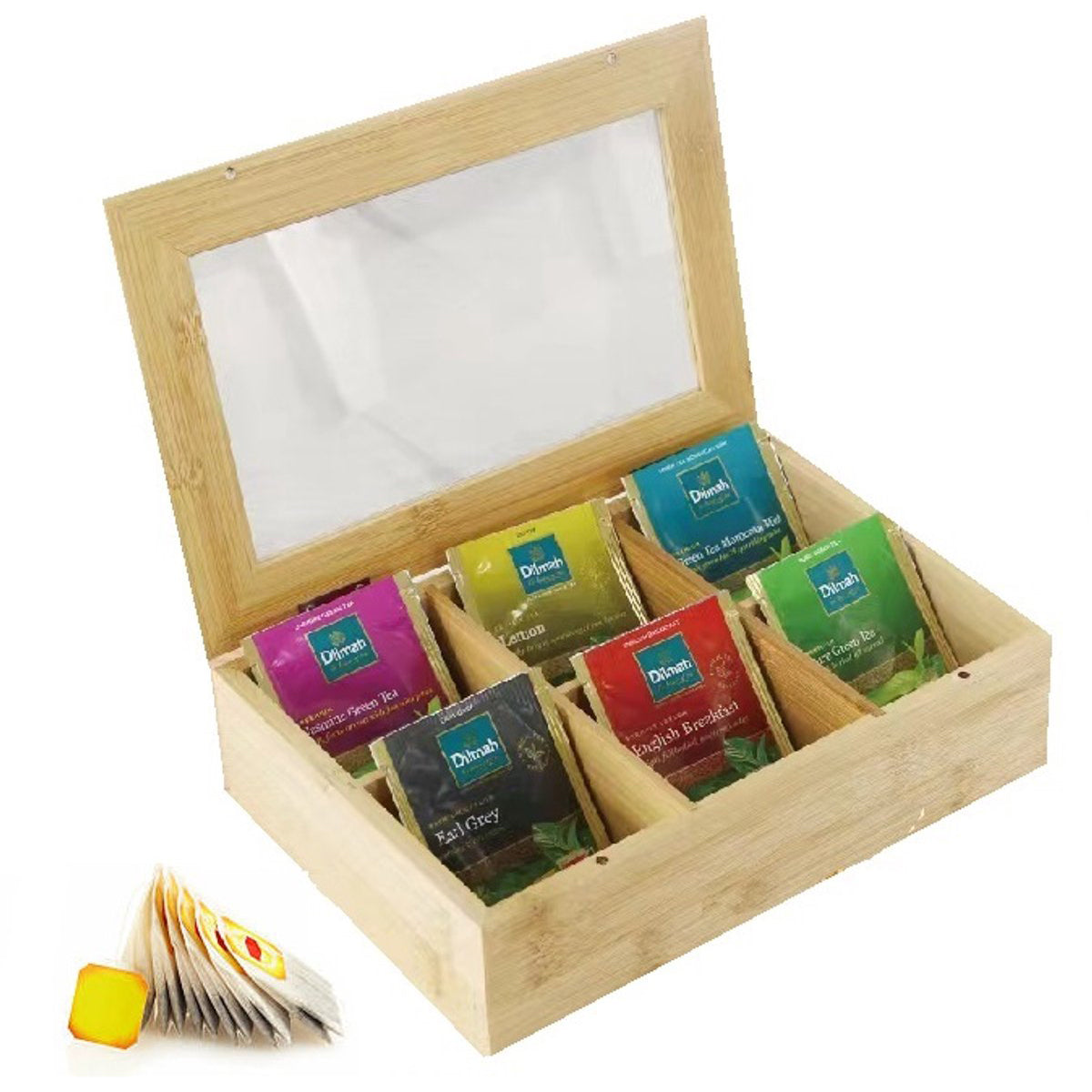 Cheffinger Theedoos 6 Vaks - Ruime Vakken voor Pickwick, Pukka, Twinings, Clipper - Theekist - Bamboe