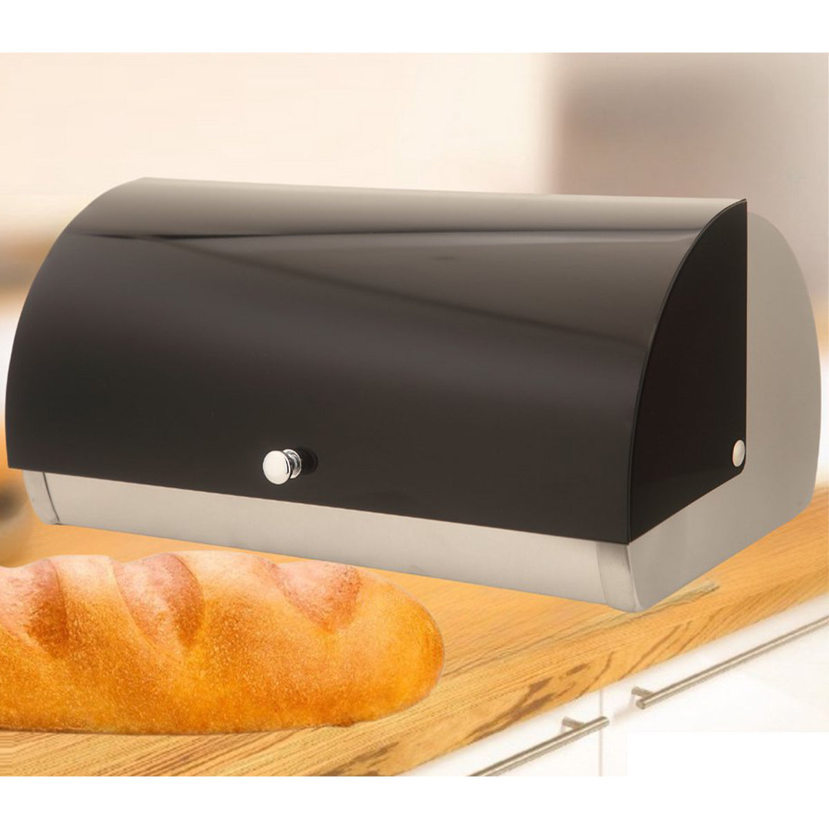 Cheffinger Bread Box - Metallic Black - Stainless Steel - 38cm