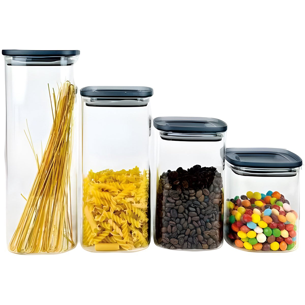 Cheffinger Glass Storage Jars Set - 4-piece - 900ml, 1200ml, 1600ml, 2100ml