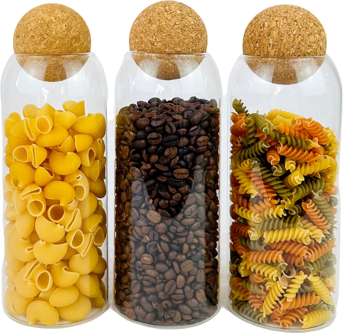 Cheffinger Glass Storage Jars Set with Bamboo Lid - 3-piece - 1150ml