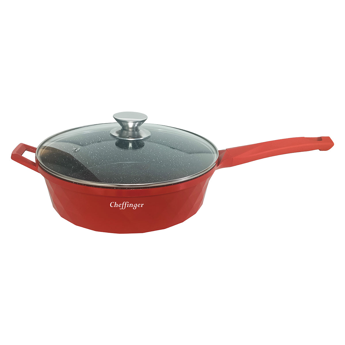 Cheffinger Hapjespan met Deksel - 28cm - Rood - Inductie - Diamond
