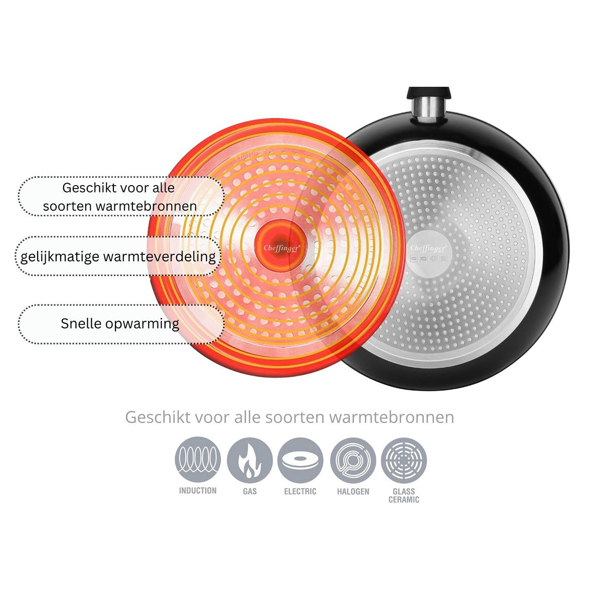 Cheffinger Hapjespan met Deksel - 28cm - Zwart - Inductie - Diamond