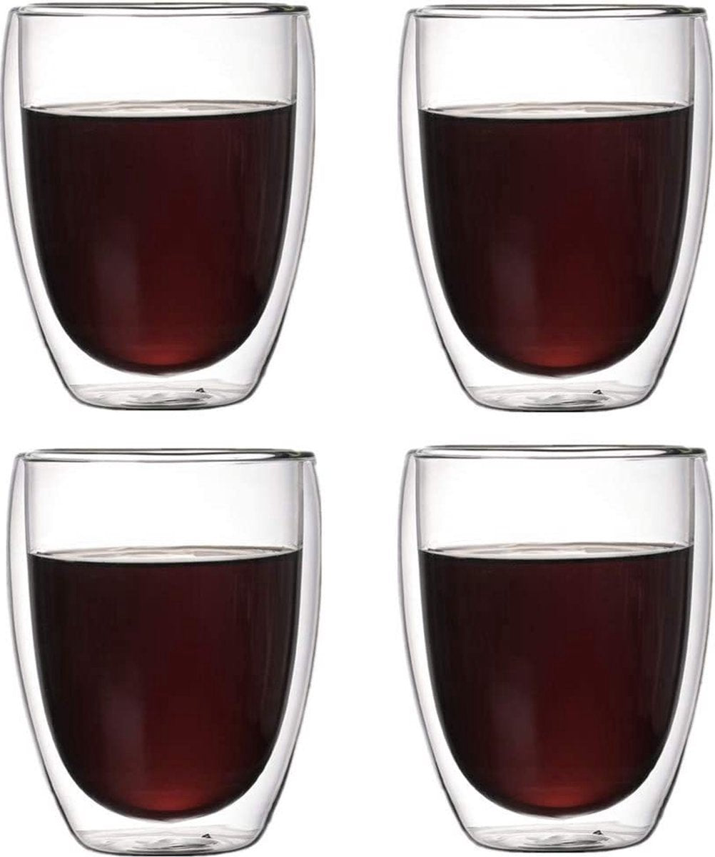 MONOO Dubbelwandige Glazen - 350 ml - Set van 4 - Koffieglazen - Theeglas - Cappuccino Glazen - Latte Macchiato Glazen - TEKZEN