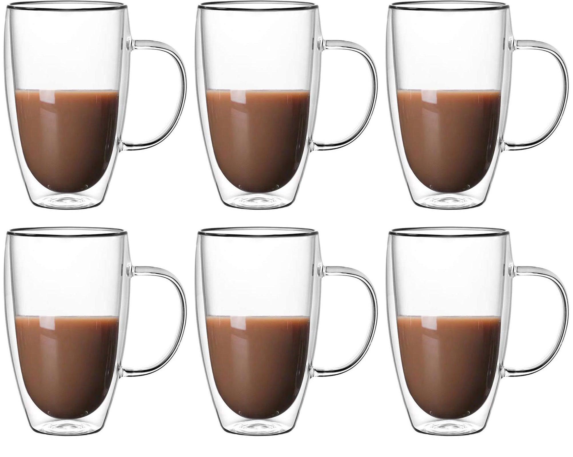Dubbelwandige Glazen met Oor - 450 ml - Set van 6 - Koffieglazen - Theeglas - Cappuccino Glazen - Latte Macchiato Glazen - Glas - TEKZEN