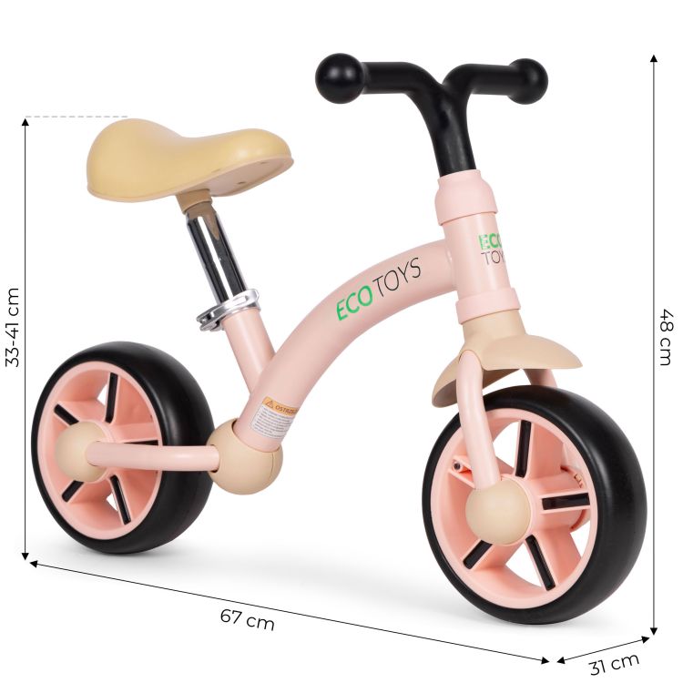 ECOTOYS Loopfiets - EVA Wielen - Verstelbaar Zadel - Roze - 3+ – foto 3