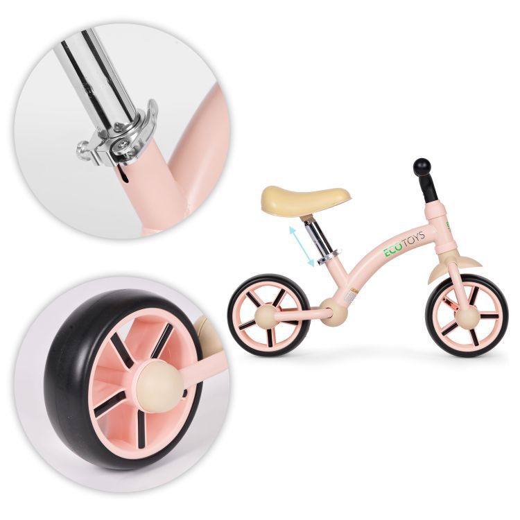 ECOTOYS Loopfiets - EVA Wielen - Verstelbaar Zadel - Roze - 3+ – foto 8
