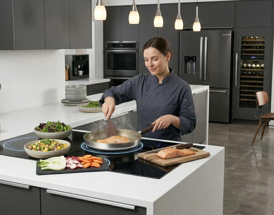 Cheffinger Koekenpannen Set - 3-delig - 20, 24, 28cm - RVS - Inductie - Super Reliëf - Stof-Touch Handgreep met Houtlook