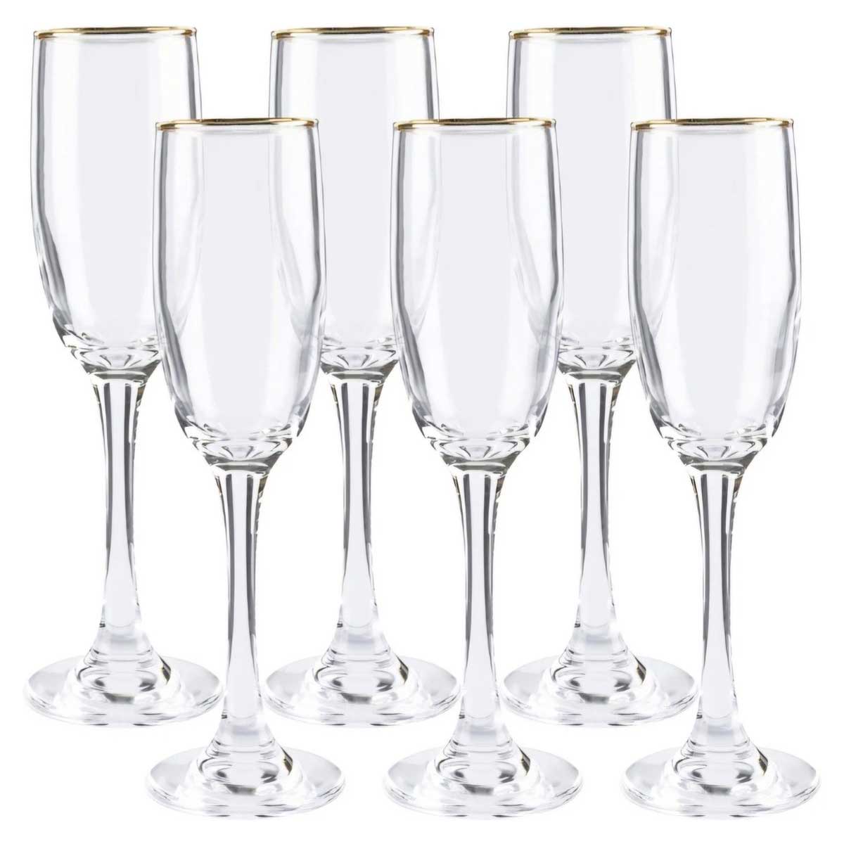 Glozini Sektgläser mit Goldrand - 6er Set - Sektgläser Gold - Champagnergläser