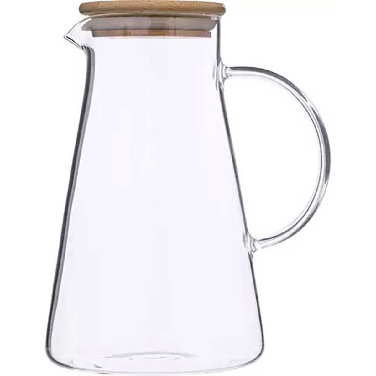 Glozini Karaffe / Krug mit Ausguss – 1,5 Liter – Glas mit Holzdeckel