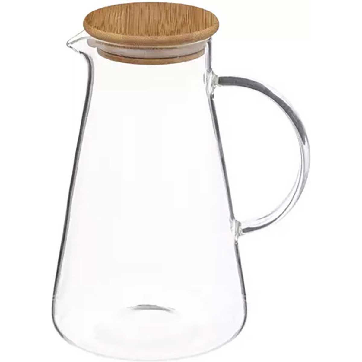 Glozini Karaffe / Krug mit Ausguss – 1,5 Liter – Glas mit Holzdeckel