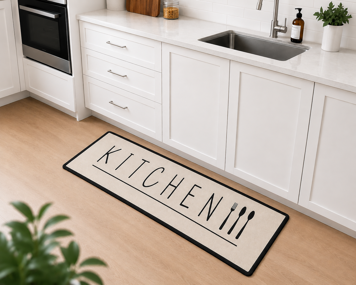 Hauskraft Keukenloper Kitchen - Beige - 80x200 cm - Vloerkleden - Keuken Tapijt - Keukenmat - Loper Tapijt - Loper Vloerkleed