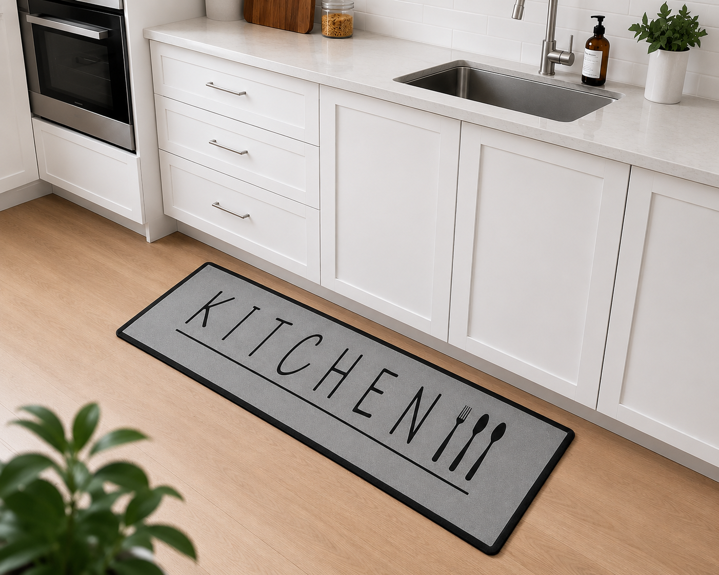 Hauskraft Keukenloper Kitchen - Grijs - 80x200 cm - Vloerkleden - Keuken Tapijt - Keukenmat - Loper Tapijt - Loper Vloerkleed