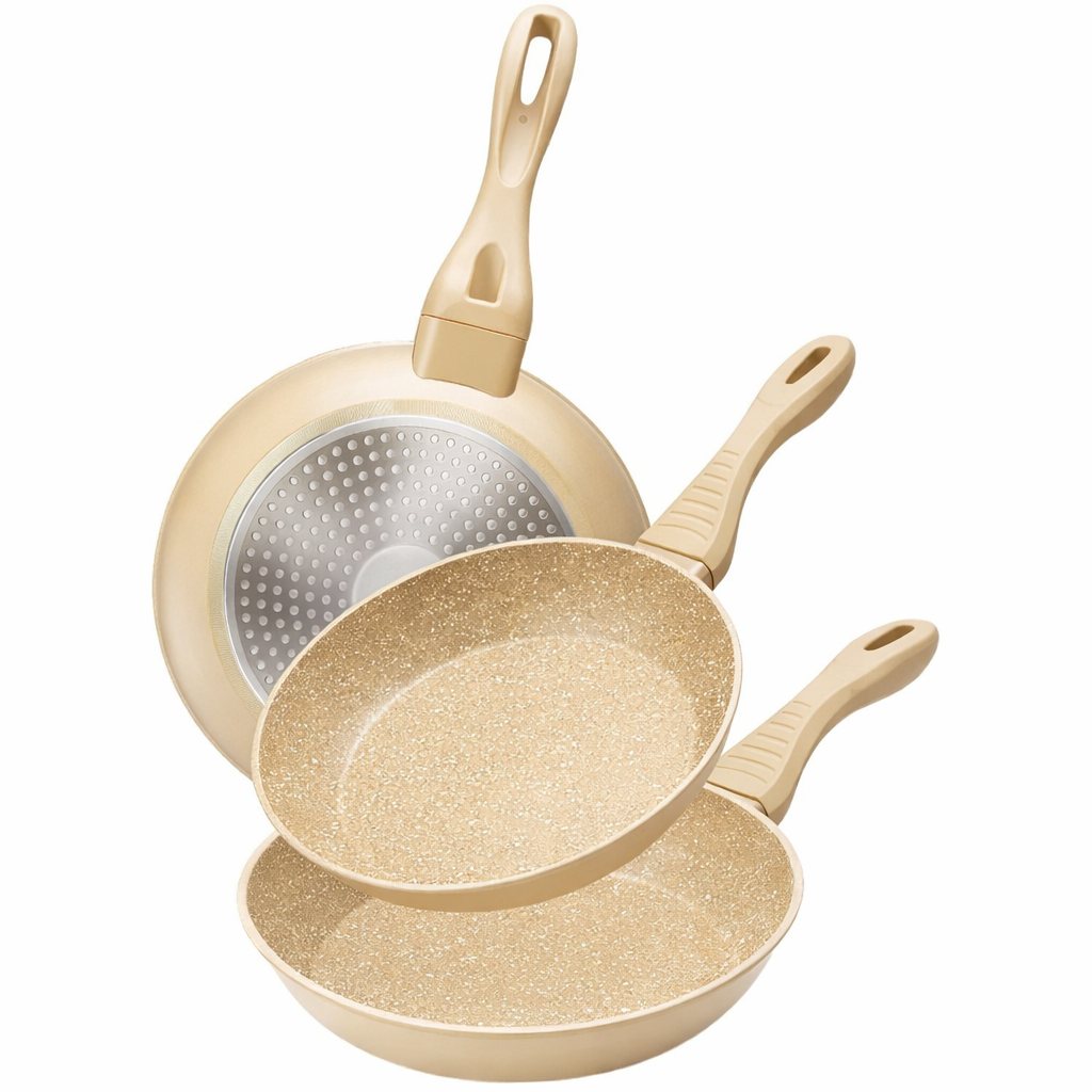 Cheffinger Koekenpannenset - 3-delig - Beige - Koekenpan 20, 24,28cm - Inductie
