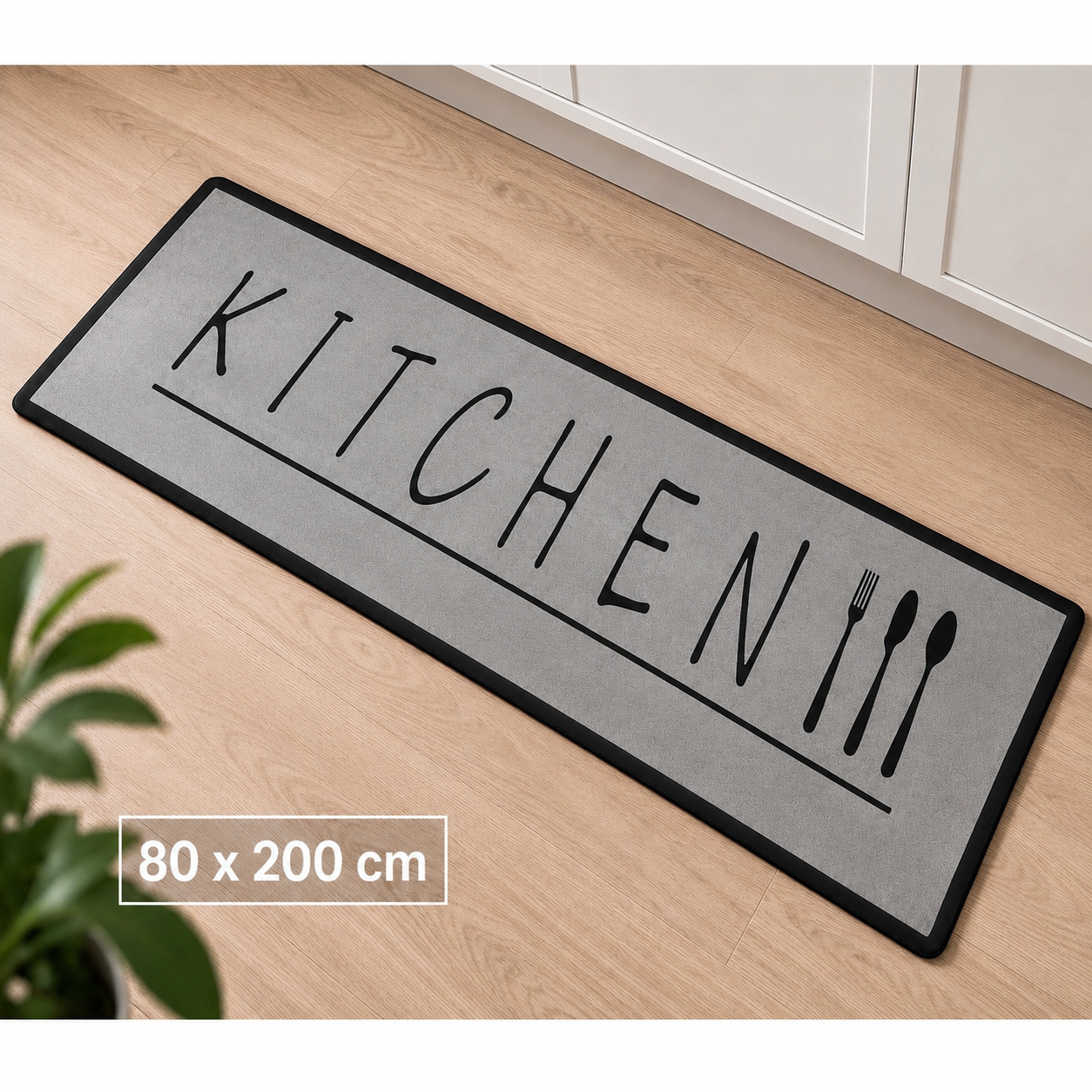 Hauskraft Keukenloper Kitchen - Grijs - 80x200 cm - Vloerkleden - Keuken Tapijt - Keukenmat - Loper Tapijt - Loper Vloerkleed