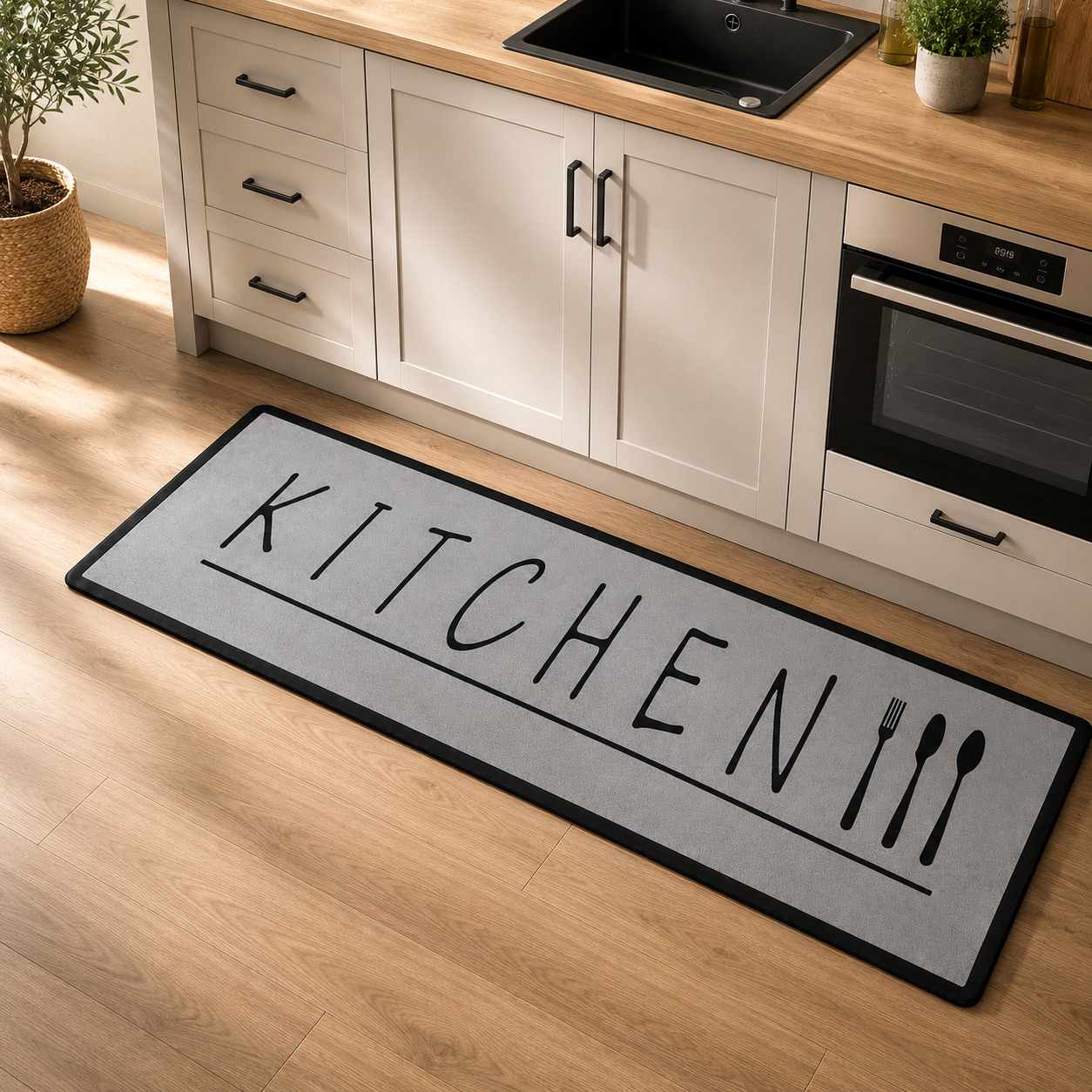 Hauskraft Keukenloper Kitchen - Grijs - 80x200 cm - Vloerkleden - Keuken Tapijt - Keukenmat - Loper Tapijt - Loper Vloerkleed