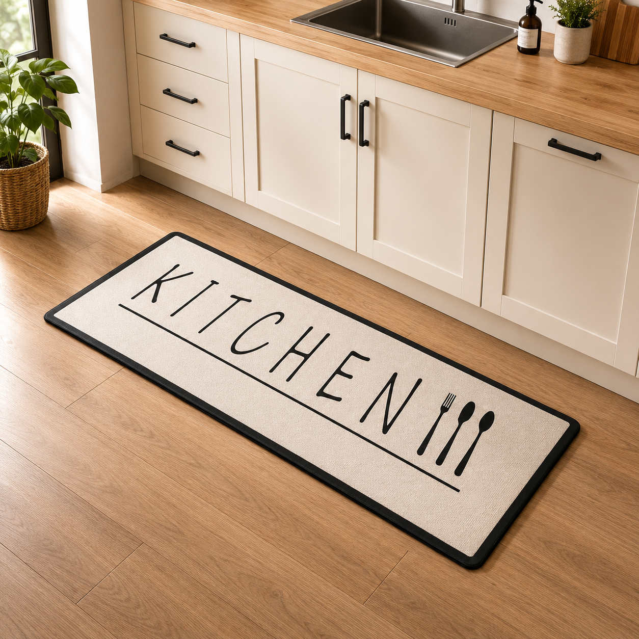 Hauskraft Keukenloper Kitchen - Beige - 80x200 cm - Vloerkleden - Keuken Tapijt - Keukenmat - Loper Tapijt - Loper Vloerkleed