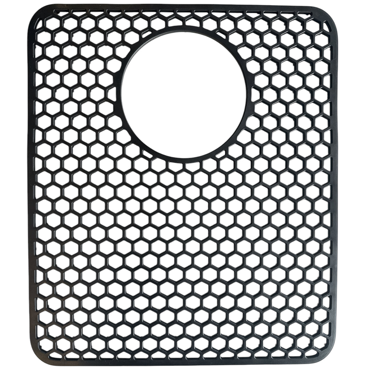 MONOO Spülbeckenmatte – Sechseck-Muster mit Loch – Schwarz – Quadratisch – Silikon – 35 x 30 cm – BPA-frei – Extra dick