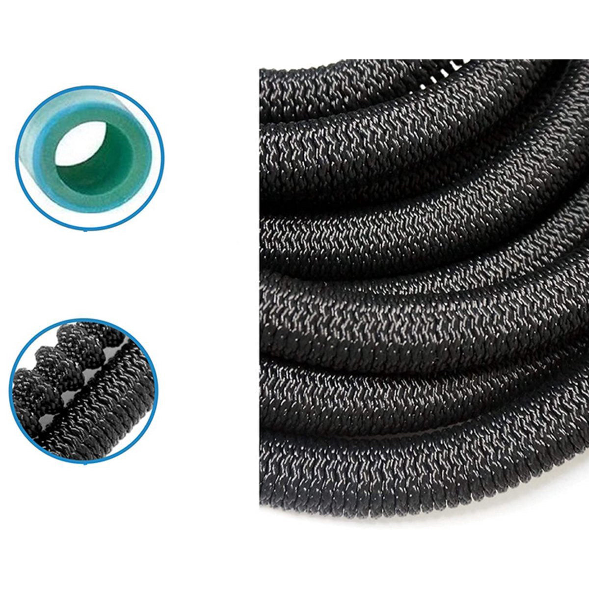 MONOO Flexibler Gartenschlauch und Bewässerung 30 Meter - Gartenbewässerung - Gartensprinkler - Wasserschlauch - 7 Sprühfunktionen - Schwarz