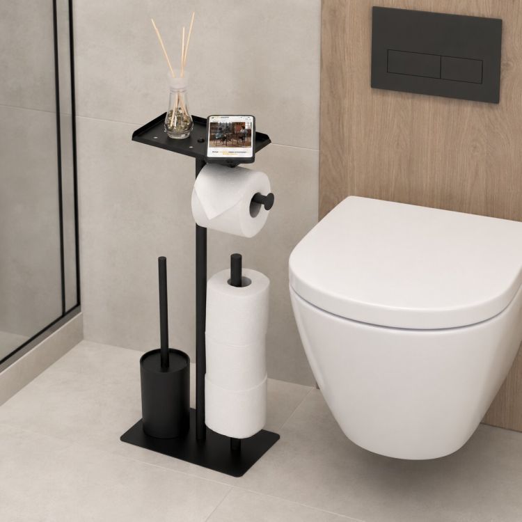 ModernHome Toiletrolhouder - Met Toiletborstel & Plankje - Zwart – foto 2