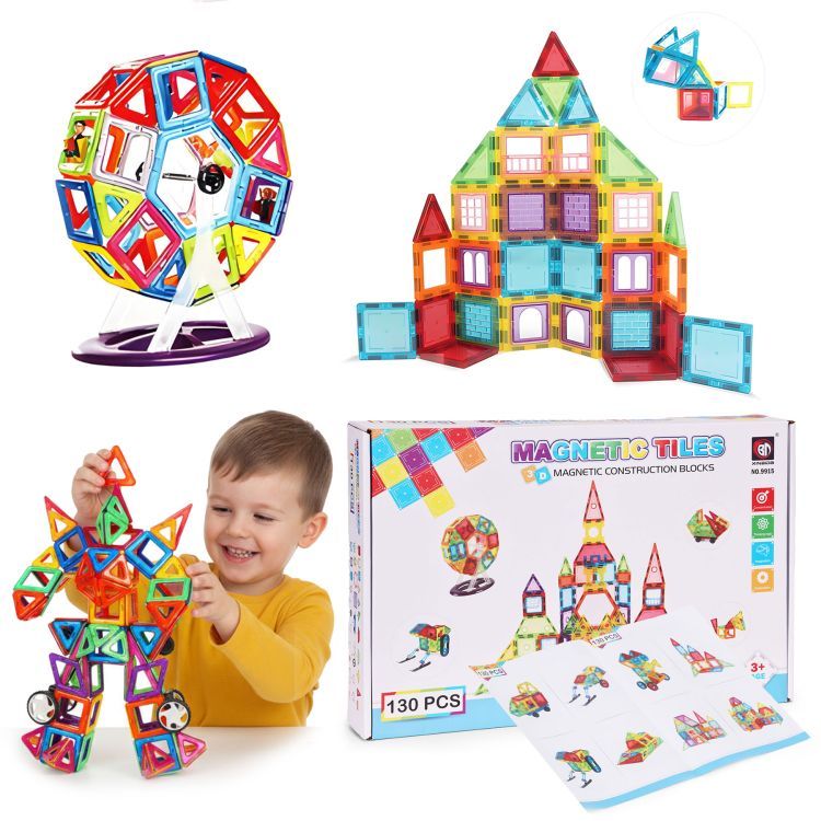 Multistore Magnetische Bouwblokken - 130-delige Bouwset - Huis, Auto & Aanhanger – foto 1