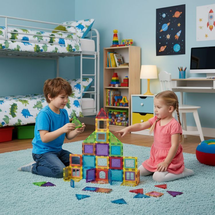 Multistore Magnetische Bouwblokken - 130-delige Bouwset - Huis, Auto & Aanhanger – foto 2