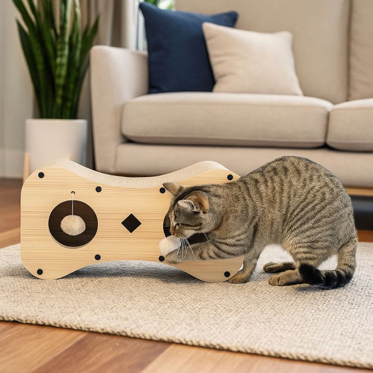 Petsi Kattenkrabber met Huisje - Karton & MDF - 55 cm - Met Pompons – foto 2