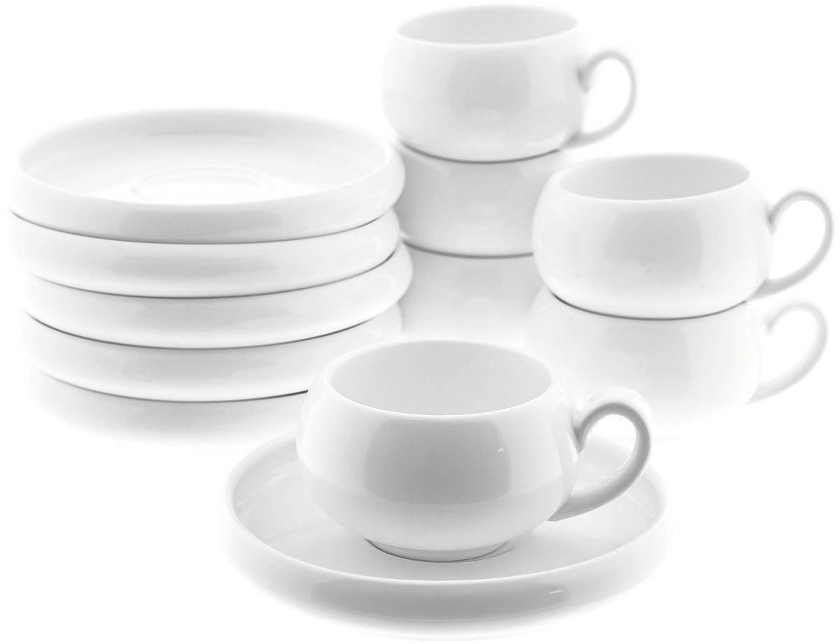 Almina Belicia - Koffieset - 12 - delig - Wit - 220ml - Porselein - Koffiekopjes - TEKZEN