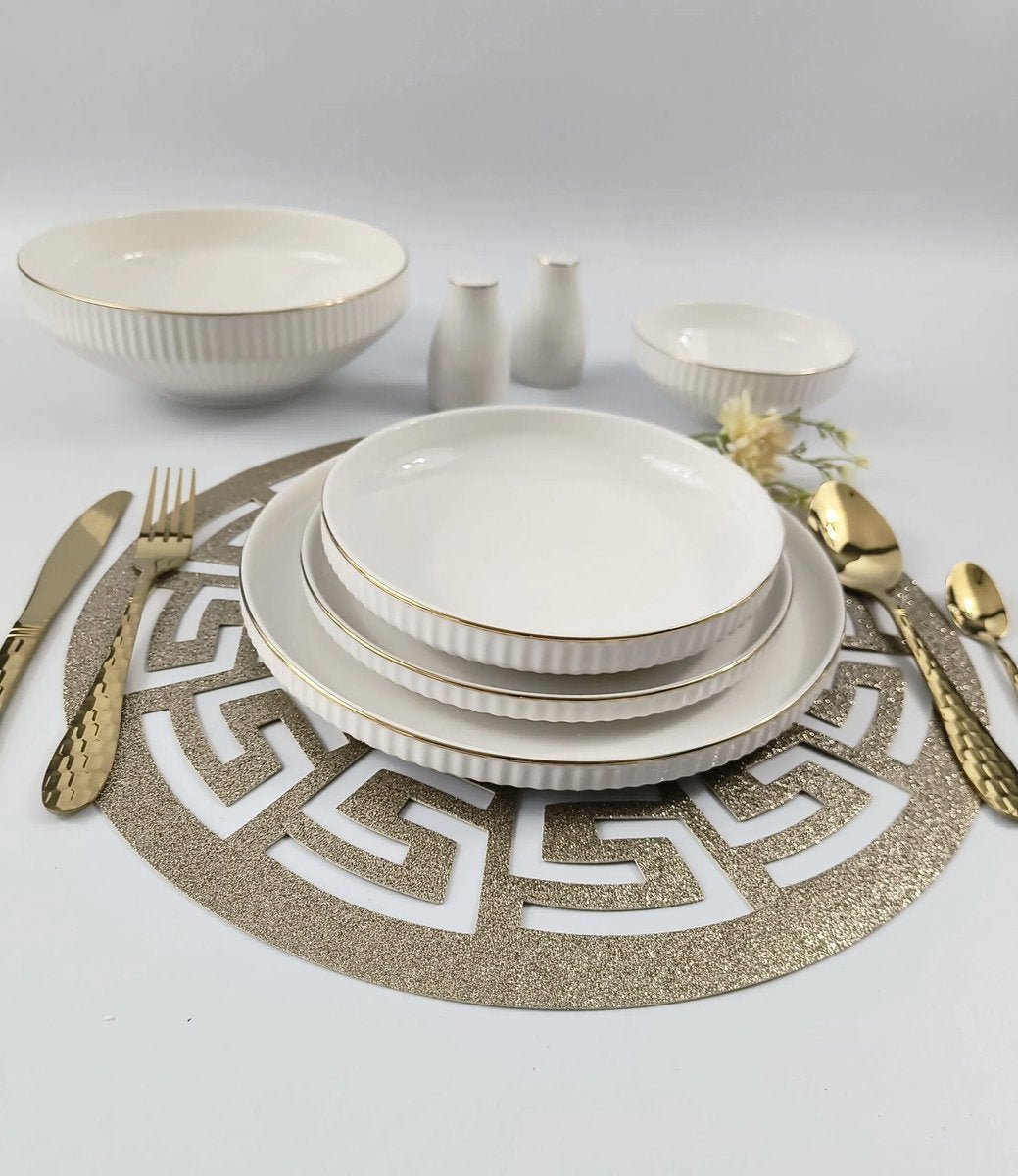 Almina Borneo - Porseleinen Serviesset - 27 - delig - Wit/Goud - 6 - Persoons - Dinerset - TEKZEN