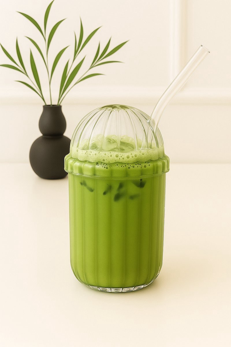 Almina Vivien - Latte Machiato Glas met Rietje & Deksel - Set van 2 - Match Glas - IJskoffie Glas - Smoothie Glas - TEKZEN