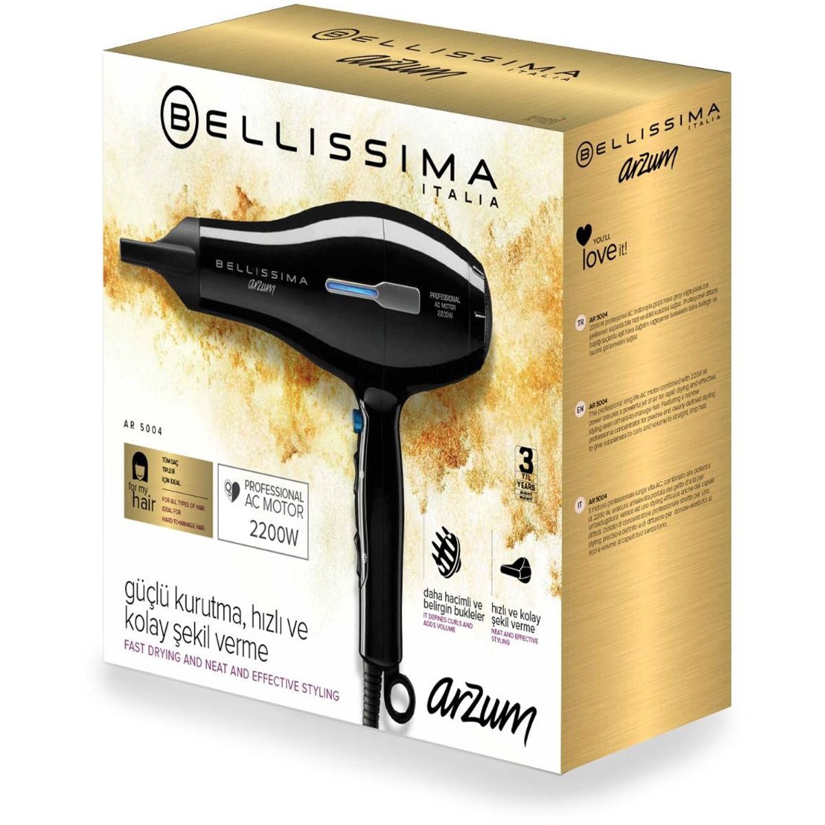 Arzum Bellissima AR5004 - Professionele Föhn - Zwart - Coolshot - functie - 2200W - TEKZEN