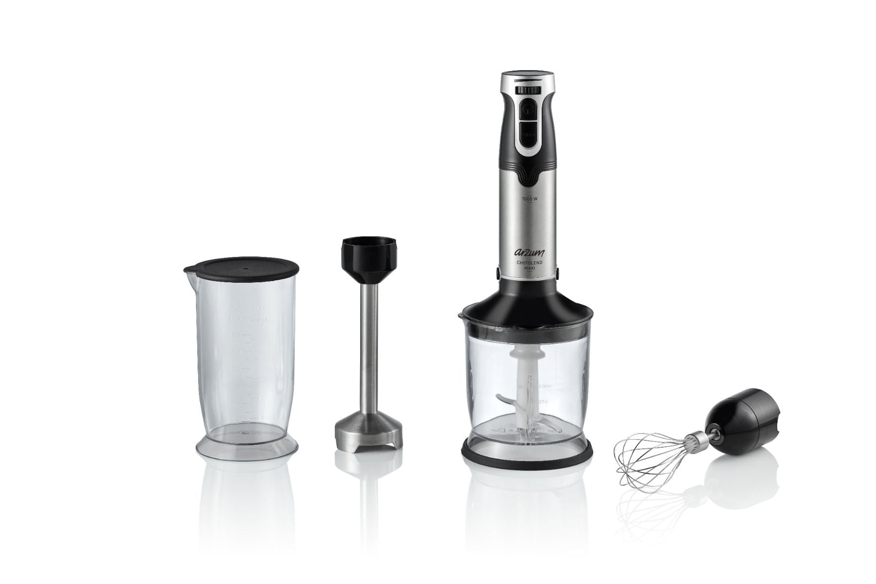 Arzum Chefblend Maxi Staafmixer Set - 1000 W - Traploze snelheidsinstelling - Maatbeker - Mixbeker - Zwart, RVS