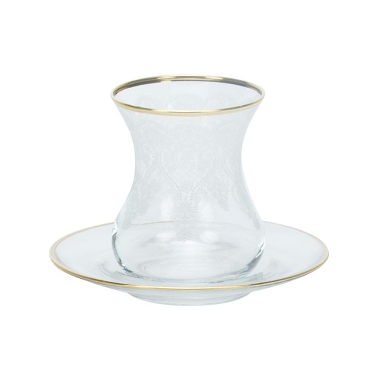 Bricard Alize - Turkse Theeglazen Set met Goud Randje - 12-delig - Glas & Schoteltjes