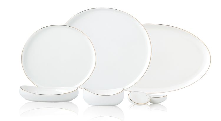 Bricard Rodez - Porseleinen Serviesset Set - Dinner Set - 27-delig - 6-Persoons - Wit/Goud