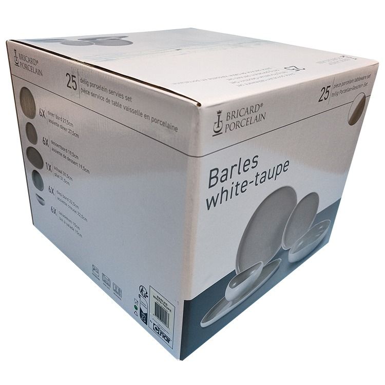 Bricard Barles - Porseleinen Dinner Set - Serviesset - 25 - delig - 6 - Persoons - Wit/Taupe - Japandi - TEKZEN