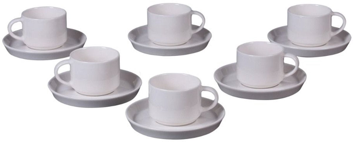 Bricard Porselein - Lunel Espresso Set - 90ml - Set van 12 - Wit - Turkse Koffie Kopjes met Schoteltjes - TEKZEN