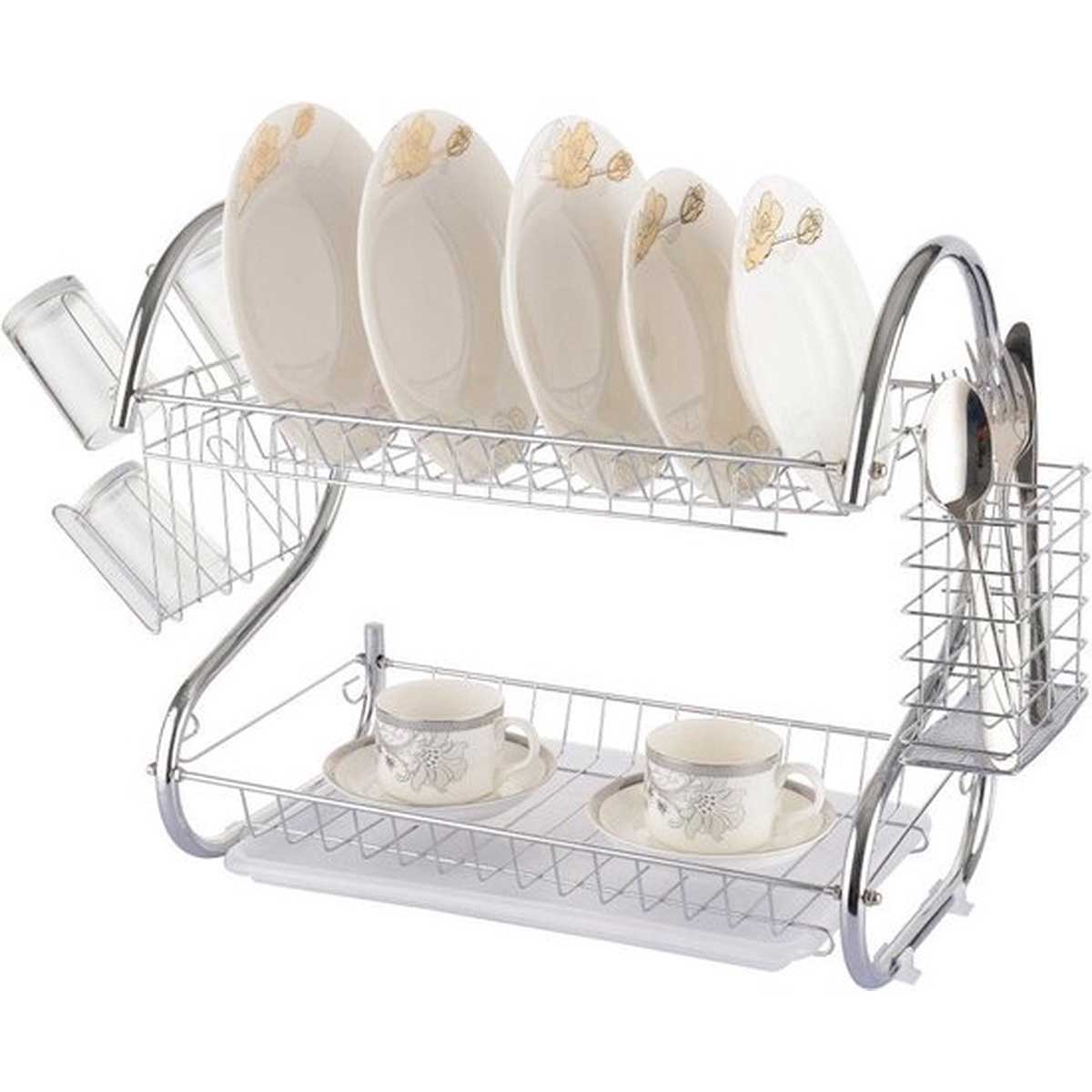 Cheffinger Afdruiprek Met Lekbak - Zilver - 2 Etages - Afwas Druiprek Droogrek Met Bestekmand - RVS - TEKZEN