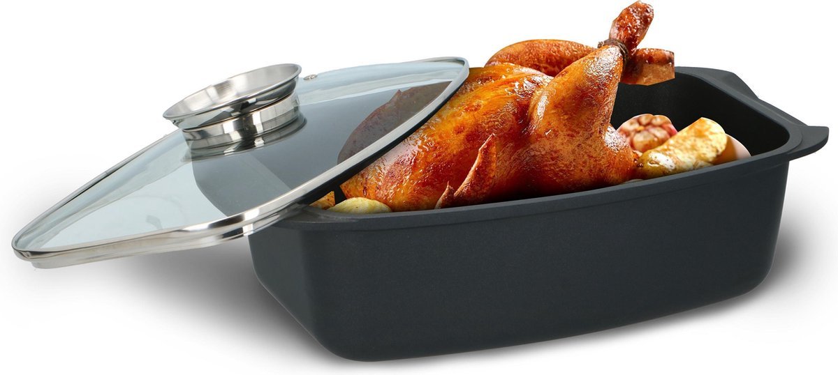 Cheffinger Braadslede met Deksel - 38cm - Zwart - Inductie - Braadpan - Braadslee - TEKZEN