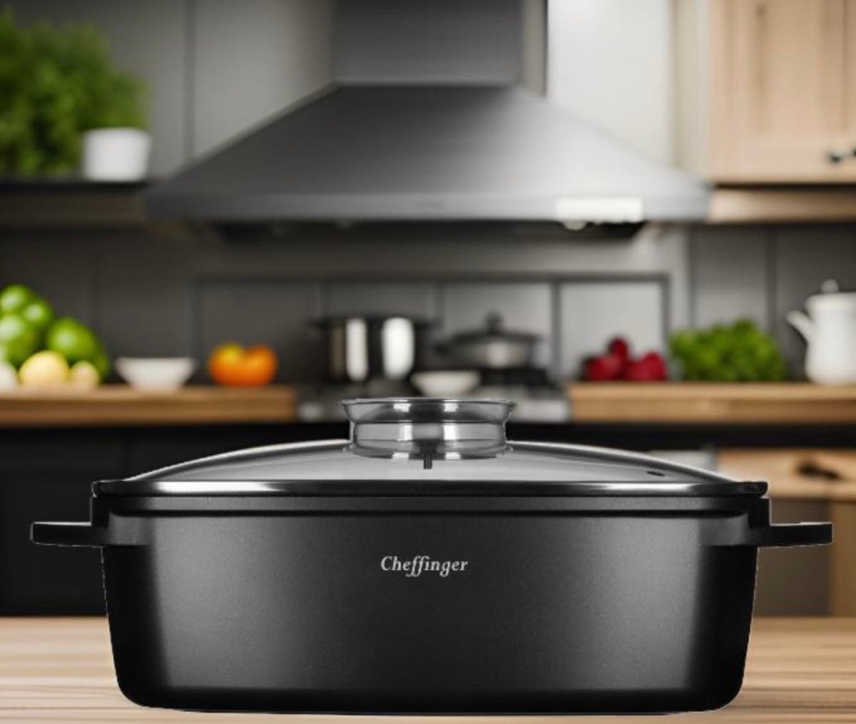 Cheffinger Braadslede met Deksel - 38cm - Zwart - Inductie - Braadpan - Braadslee - TEKZEN