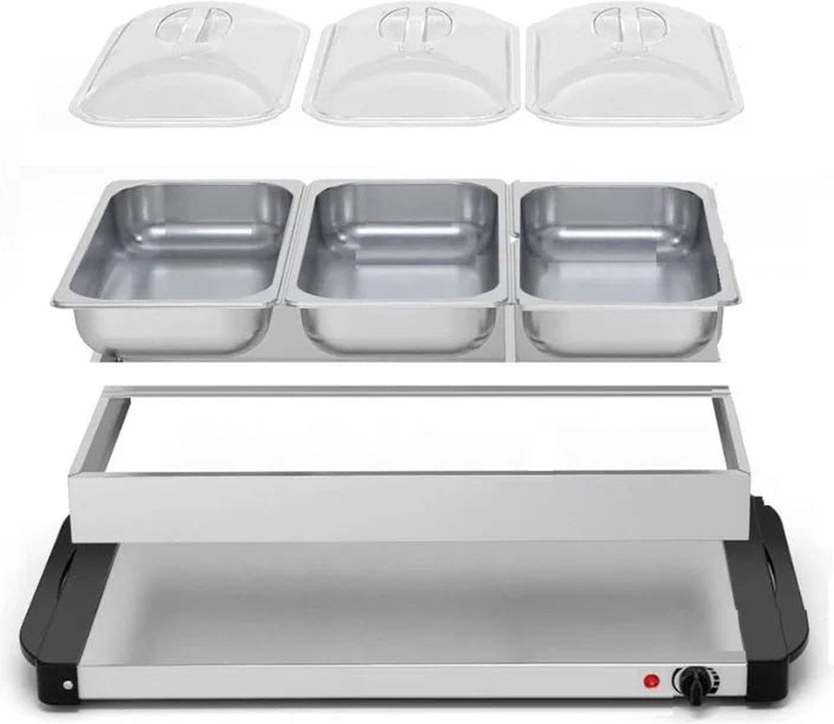 Cheffinger Buffetwarmer - Warmhoudplaat - Voedselwarmer - 3x2.4L - Roestvrij Staal - TEKZEN